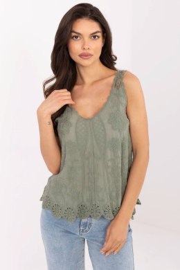Bluzka top damski haftowany ażurowy Model MI-BZ-8823.73 khaki