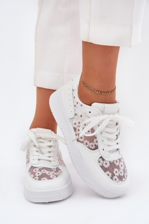 Buty Sportowe Sneakersy damskie stokrotki Model Jenithra 8989 białe white Buty Sportowe Sneakersy damskie stokrotki Model Jenithra 8989 białe white