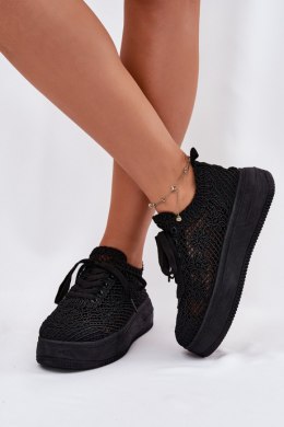 Buty Sportowe Sneakersy damskie szydełkowe Model Mirietto SF-68 czarne black