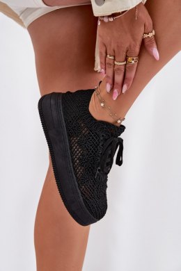 Buty Sportowe Sneakersy damskie szydełkowe Model Mirietto SF-68 czarne black