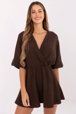 Kombinezon damski muślinowy kopertowy krótki Model MI-KO-129150.93 ciemny brązowy dark brown