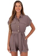 Kombinezon damski koszulowy krótki Model MI-KO-A5043.70 ciemny beżowyy dark beige