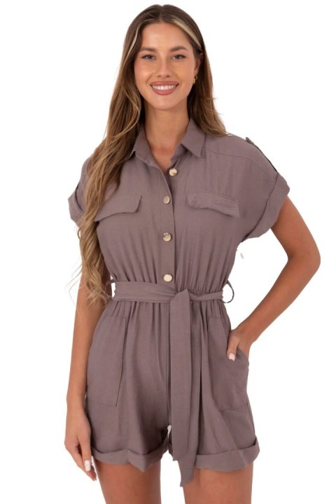 Kombinezon damski koszulowy krótki Model MI-KO-A5043.70 ciemny beżowyy dark beige Kombinezon damski koszulowy krótki Model MI-KO-A5043.70 ciemny beżowyy dark beige