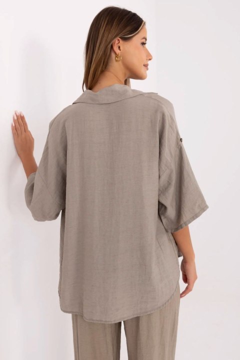 Koszula Damska lniana Model MI-KS-6537.74P ciemny beżowy dark beige - Italy Moda Koszula Damska lniana Model MI-KS-6537.74P ciemny beżowy dark beige - Italy Moda