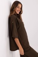 Koszula Damska lniana Model MI-KS-6537.74P ciemny brązowy dark brown - Italy Moda