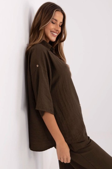 Koszula Damska lniana Model MI-KS-6537.74P ciemny brązowy dark brown - Italy Moda Koszula Damska lniana Model MI-KS-6537.74P ciemny brązowy dark brown - Italy Moda