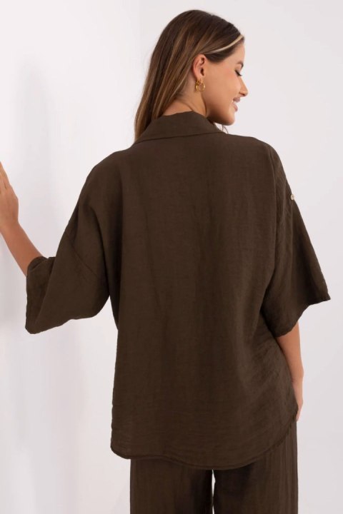 Koszula Damska lniana Model MI-KS-6537.74P ciemny brązowy dark brown - Italy Moda Koszula Damska lniana Model MI-KS-6537.74P ciemny brązowy dark brown - Italy Moda