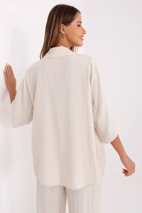 Koszula Damska lniana Model MI-KS-6537.74P jasny beżowy light beige - Italy Moda Koszula Damska lniana Model MI-KS-6537.74P jasny beżowy light beige - Italy Moda