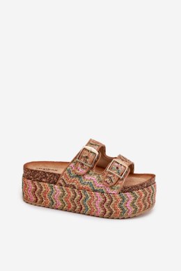 Klapki damskie Model Eradriana SS-166 kolorowe karmelowe multicolor camel