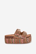 Klapki damskie Model Eradriana SS-166 kolorowe karmelowe multicolor camel