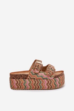 Klapki damskie Model Eradriana SS-166 kolorowe karmelowe multicolor camel