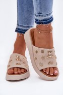 Klapki damskie skórzane Model Vinceza 66741 beżowe beige