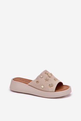 Klapki damskie skórzane Model Vinceza 66741 beżowe beige