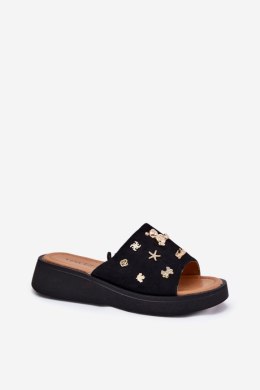 Klapki damskie skórzane Model Vinceza 66741 czarne black
