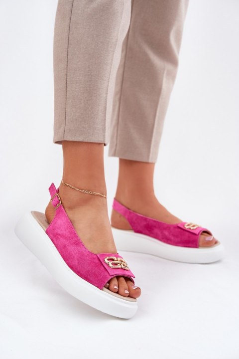 Sandały damskie skórzane Model S.Barski GR51-604 fuksja różowe pink Sandały damskie skórzane Model S.Barski GR51-604 fuksja różowe pink