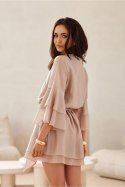 Sukienka damska elegancka trapezowa mini Model Beatrice BEZ SUK0525 beżowa Beige - Roco Fashion
