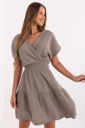 Sukienka damska muślinowa kopertowa Model MI-SK-92160.00 ciemny beżowy dark beige