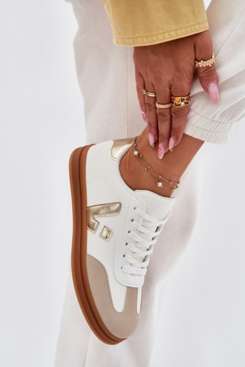Buty Sportowe Sneakersy damskie Model Micca A005 White/Gold Buty Sportowe Sneakersy damskie Model Micca A005 White/Gold