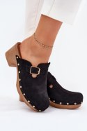 Klapki damskie drewniaki chodaki Model Veldexina C-394 czarny Black