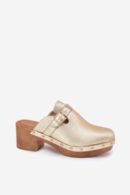 Klapki damskie drewniaki chodaki Model Veldexina C-394 złoty Gold