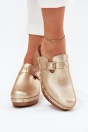 Klapki damskie drewniaki chodaki Model Veldexina C-394 złoty Gold