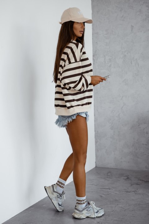 Bluza Damska oversize Model Strel 295673065 Brown Paski - LaBalancia Bluza Damska oversize Model Strel 295673065 Brown Paski - LaBalancia