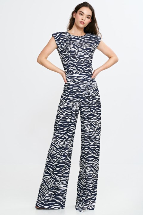 Kombinezon z nogawkami palazzo KM43 Wzór Zebra/Navy - Nife Kombinezon z nogawkami palazzo KM43 Wzór Zebra/Navy - Nife