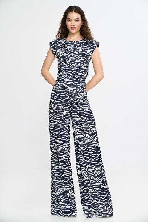 Kombinezon z nogawkami palazzo KM43 Wzór Zebra/Navy - Nife Kombinezon z nogawkami palazzo KM43 Wzór Zebra/Navy - Nife
