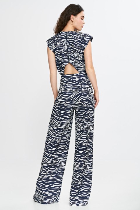 Kombinezon z nogawkami palazzo KM43 Wzór Zebra/Navy - Nife Kombinezon z nogawkami palazzo KM43 Wzór Zebra/Navy - Nife