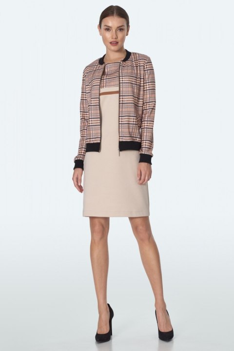 Sukienka Prosta sukienka z kieszeniami w beżową kratę S160 Beige/Krata - Nife Sukienka Prosta sukienka z kieszeniami w beżową kratę S160 Beige/Krata - Nife