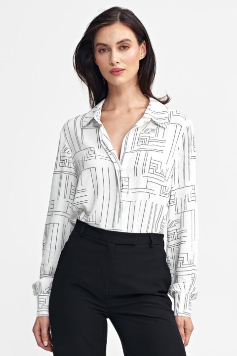 Bluzka w minimalistyczny wzór B179 Ecru - Nife Bluzka w minimalistyczny wzór B179 Ecru - Nife