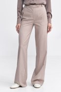 Spodnie damskie  bootcut, z krytym guzikiem, prążek SD103 Beige - Nife