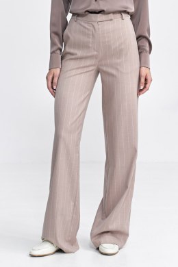 Spodnie damskie  bootcut, z krytym guzikiem, prążek SD103 Beige - Nife