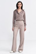 Spodnie damskie  bootcut, z krytym guzikiem, prążek SD103 Beige - Nife