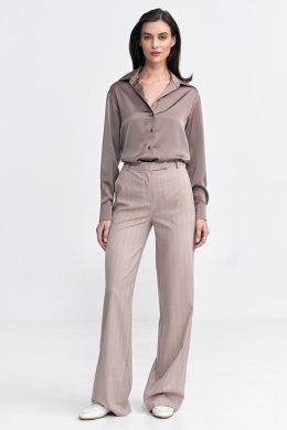 Spodnie damskie  bootcut, z krytym guzikiem, prążek SD103 Beige - Nife