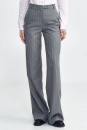 Spodnie damskie  bootcut z krytym guzikiem prążek SD103 Grey - Nife