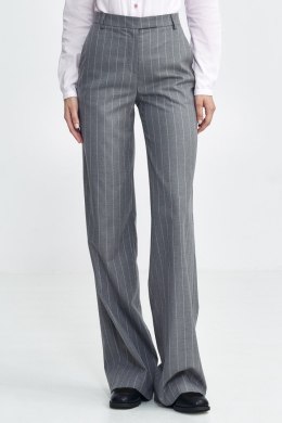 Spodnie damskie  bootcut z krytym guzikiem prążek SD103 Grey - Nife