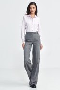 Spodnie damskie  bootcut z krytym guzikiem prążek SD103 Grey - Nife