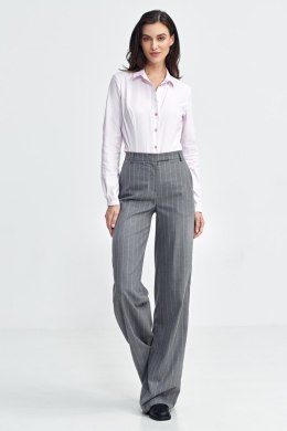 Spodnie damskie  bootcut z krytym guzikiem prążek SD103 Grey - Nife