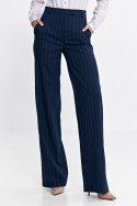 Spodnie damskie  bootcut z krytym guzikiem prążek SD103 Navy - Nife
