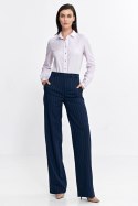 Spodnie damskie  bootcut z krytym guzikiem prążek SD103 Navy - Nife