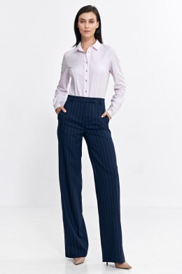 Spodnie damskie  bootcut z krytym guzikiem prążek SD103 Navy - Nife