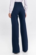 Spodnie damskie  bootcut z krytym guzikiem prążek SD103 Navy - Nife