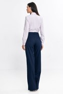Spodnie damskie  bootcut z krytym guzikiem prążek SD103 Navy - Nife