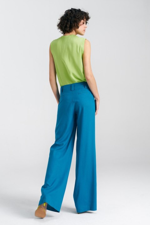 Spodnie damskie lniane wide leg SD85 Blue - Nife Spodnie damskie lniane wide leg SD85 Blue - Nife