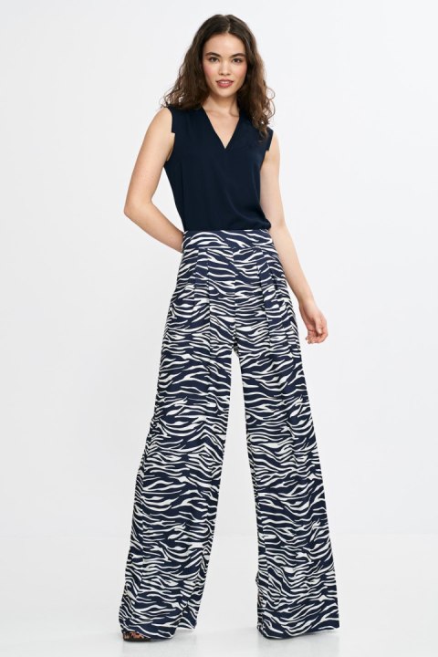 Spodnie damskie palazzo SD115 Wzór Zebra/Navy - Nife Spodnie damskie palazzo SD115 Wzór Zebra/Navy - Nife