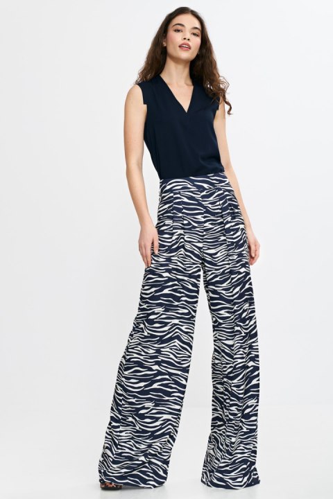 Spodnie damskie palazzo SD115 Wzór Zebra/Navy - Nife Spodnie damskie palazzo SD115 Wzór Zebra/Navy - Nife