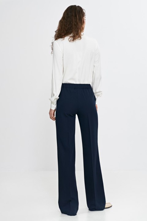Spodnie damskie wide leg z gumą w pasie SD113 Navy - Nife Spodnie damskie wide leg z gumą w pasie SD113 Navy - Nife
