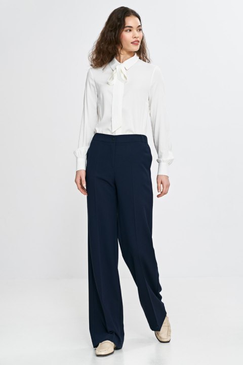 Spodnie damskie wide leg z gumą w pasie SD113 Navy - Nife Spodnie damskie wide leg z gumą w pasie SD113 Navy - Nife