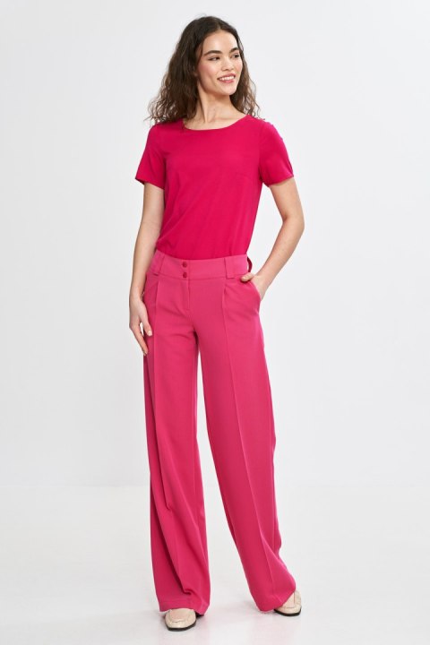 Spodnie damskie wide leg z kantem SD112 Pink - Nife Spodnie damskie wide leg z kantem SD112 Pink - Nife